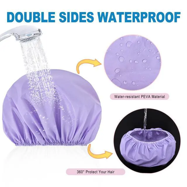 Alt view image 3 of 6 - 6 PCS Shower Caps for Women, Double Side Waterproof Shower Cap, PEVA Bath Caps for Shower, Bathing Shower Caps - Candy Color
