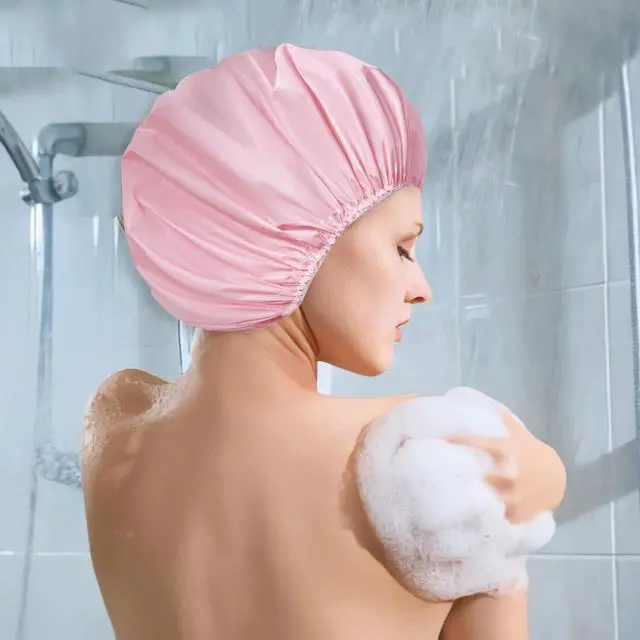 Alt view image 6 of 6 - 6 PCS Shower Caps for Women, Double Side Waterproof Shower Cap, PEVA Bath Caps for Shower, Bathing Shower Caps - Candy Color
