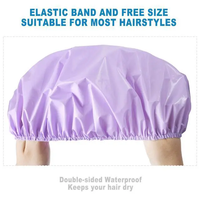 Alt view image 5 of 6 - 6 PCS Shower Caps for Women, Double Side Waterproof Shower Cap, PEVA Bath Caps for Shower, Bathing Shower Caps - Candy Color