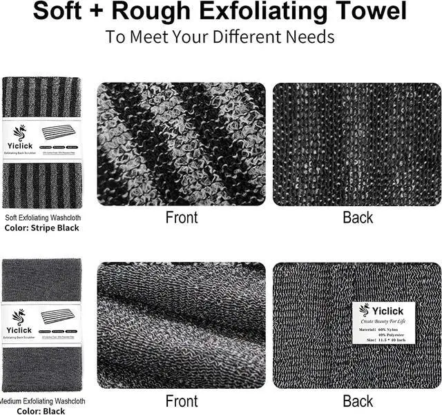 Alt view image 2 of 7 - Exfoliating Body Scrubber, Back Scrubber for Shower Bath, Japanese Scrub Wash Cloth, Exfoliating Washcloth Towel for Men Women, Body Exfoliator Loofah Luffa Sponge Net Rag Back Washer (Black)