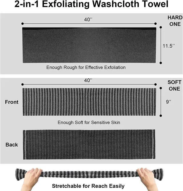 Alt view image 5 of 7 - Exfoliating Body Scrubber, Back Scrubber for Shower Bath, Japanese Scrub Wash Cloth, Exfoliating Washcloth Towel for Men Women, Body Exfoliator Loofah Luffa Sponge Net Rag Back Washer (Black)