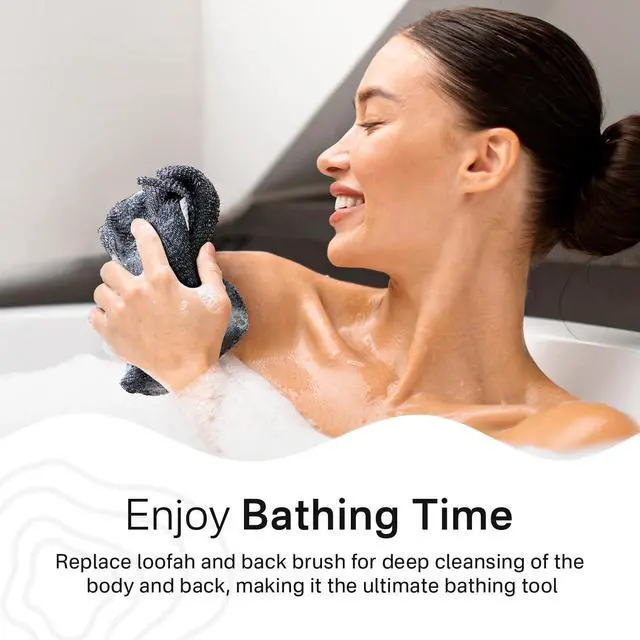 Alt view image 7 of 7 - Exfoliating Body Scrubber, Back Scrubber for Shower Bath, Japanese Scrub Wash Cloth, Exfoliating Washcloth Towel for Men Women, Body Exfoliator Loofah Luffa Sponge Net Rag Back Washer (Black)