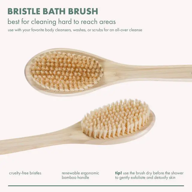 Alt view image 2 of 7 - Bath Bristle Brush, Bath Brush with Long Handle, Cleanse Back & Hard-to-Reach Areas, Eco Friendly Shower Brush for Exfoliating, Cruelty Free Nylon Bristles, Vegan, 1 Count