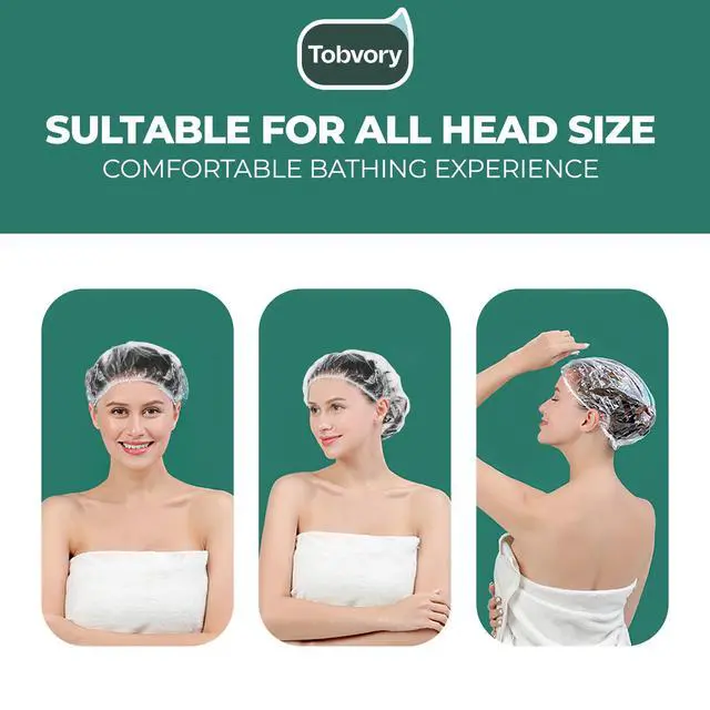 Alt view image 5 of 7 - Disposable Shower Caps - 100PCS Shower Cap Waterproof Plastic Shower Cap For Women Men For Hair - Extra Elastic Large Shower Caps For Bath, Hair Treatment, Conditioning In Home Hotel Travel