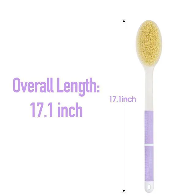 Alt view image 5 of 7 - Back Scrubber Anti Slip for Shower, Long Handle Bath Brush with Stiff and Soft Bristles for Exfoliation, Dual-Use Shower and Dry Body Brush(Purple)