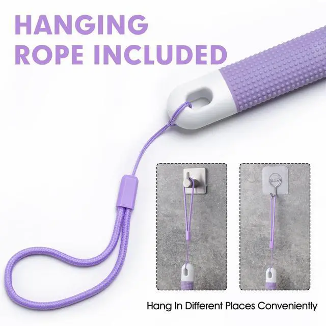 Alt view image 6 of 7 - Back Scrubber Anti Slip for Shower, Long Handle Bath Brush with Stiff and Soft Bristles for Exfoliation, Dual-Use Shower and Dry Body Brush(Purple)