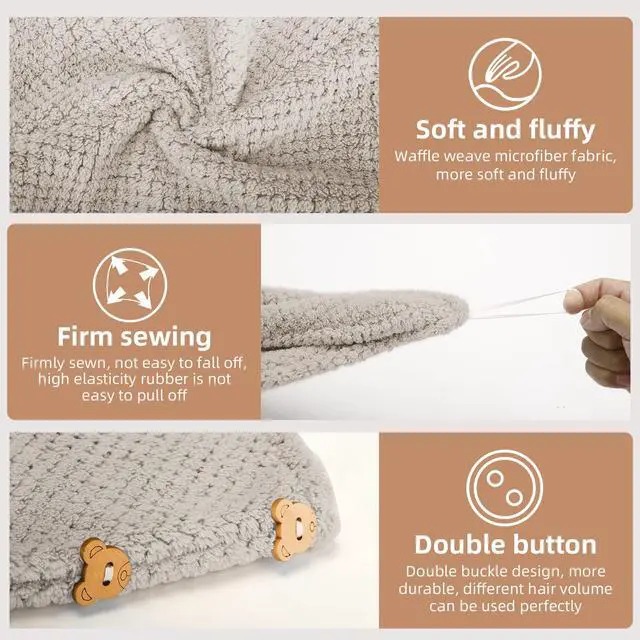 Alt view image 4 of 6 - 3 PCS Microfiber Hair Towel - Wraps for Wet Hair, Anti Frizz Turbans, for Curly Hair (Beige, Khaki, Grey)