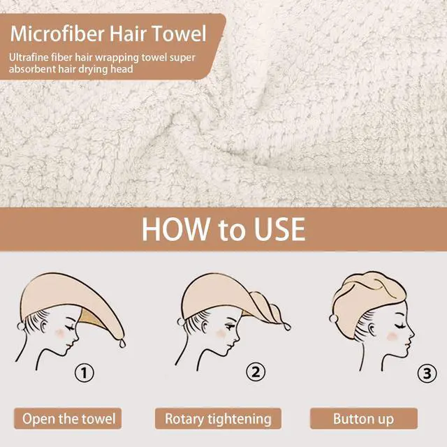 Alt view image 5 of 6 - 3 PCS Microfiber Hair Towel - Wraps for Wet Hair, Anti Frizz Turbans, for Curly Hair (Beige, Khaki, Grey)