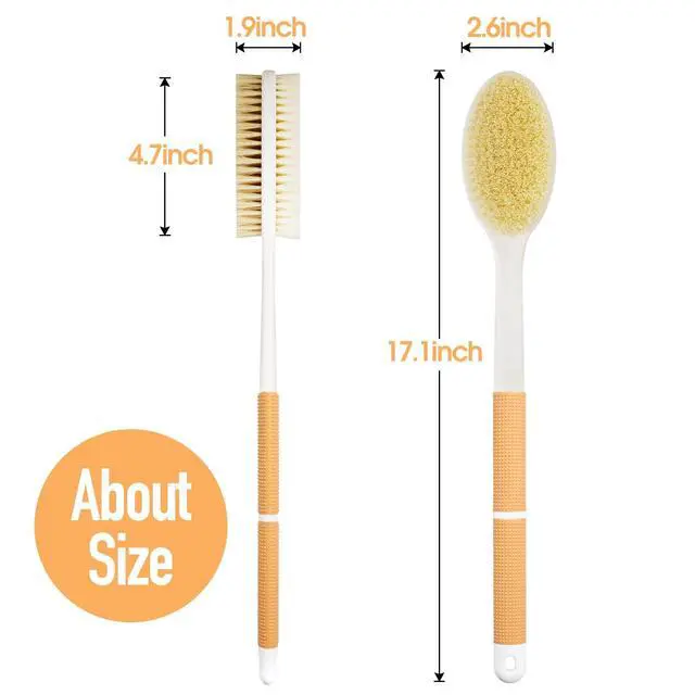 Alt view image 5 of 7 - Body Scrubber Anti Slip for Shower, Shower Brush Long Handle with Stiff and Soft Bristles, Body Wash Exfoliating Back Scrubber for Bath or Dry Brushing Body Brush(Orange)