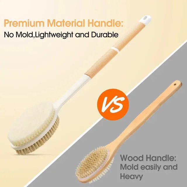 Alt view image 4 of 7 - Body Scrubber Anti Slip for Shower, Shower Brush Long Handle with Stiff and Soft Bristles, Body Wash Exfoliating Back Scrubber for Bath or Dry Brushing Body Brush(Orange)