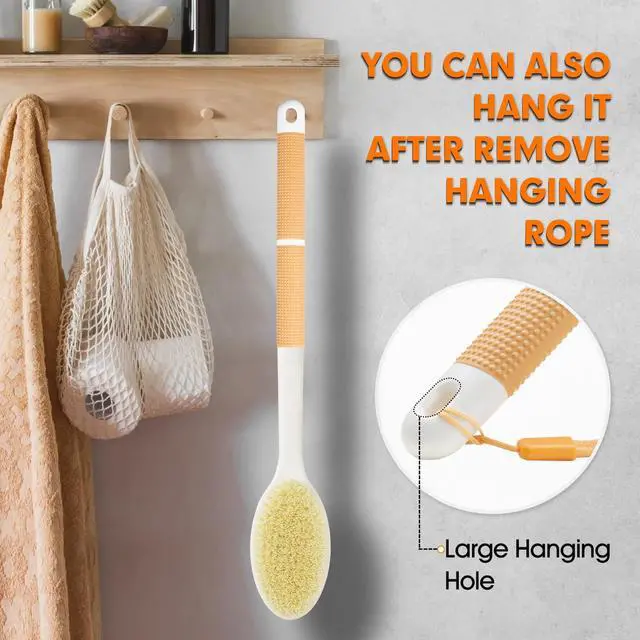 Alt view image 7 of 7 - Body Scrubber Anti Slip for Shower, Shower Brush Long Handle with Stiff and Soft Bristles, Body Wash Exfoliating Back Scrubber for Bath or Dry Brushing Body Brush(Orange)
