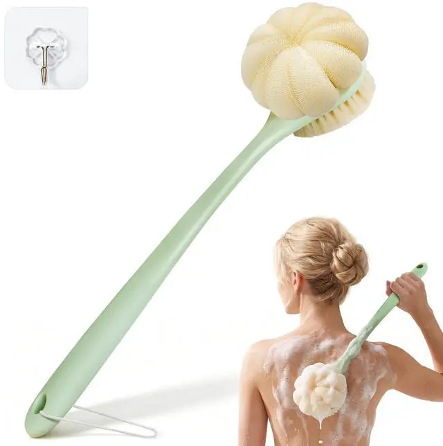 Main image of Back Scrubber for Shower, 15.7" Loofah with Handle, Back Shower Brush with Bristles and Loofah, Dry Brushing Body Brush for Cleanse Back and Hard to Reach Areas with Curved Long Handle