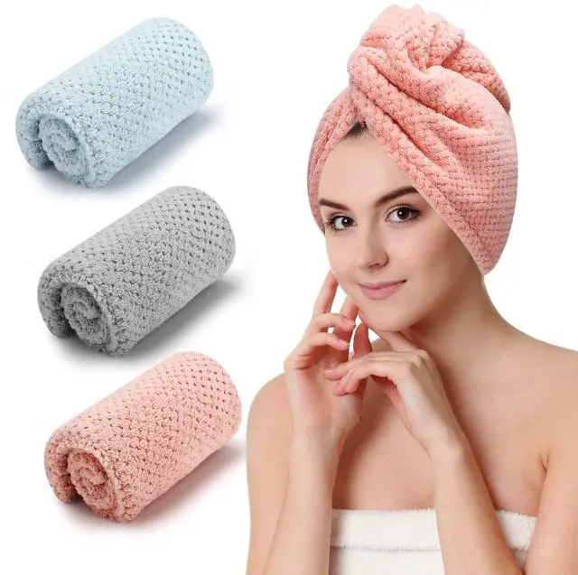 Main image of 3 PCS Microfiber Hair Towel, Hair Wraps for Women Wet Hair, Fast Drying Hair Turban, Anti Frizz Head Towels Wrap for Curly Hair (Grey, Pink, Blue)