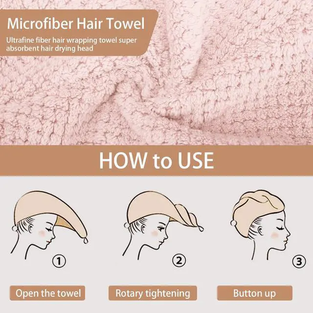 Alt view image 2 of 6 - 3 PCS Microfiber Hair Towel, Hair Wraps for Women Wet Hair, Fast Drying Hair Turban, Anti Frizz Head Towels Wrap for Curly Hair (Grey, Pink, Blue)