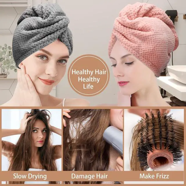 Alt view image 5 of 6 - 3 PCS Microfiber Hair Towel, Hair Wraps for Women Wet Hair, Fast Drying Hair Turban, Anti Frizz Head Towels Wrap for Curly Hair (Grey, Pink, Blue)