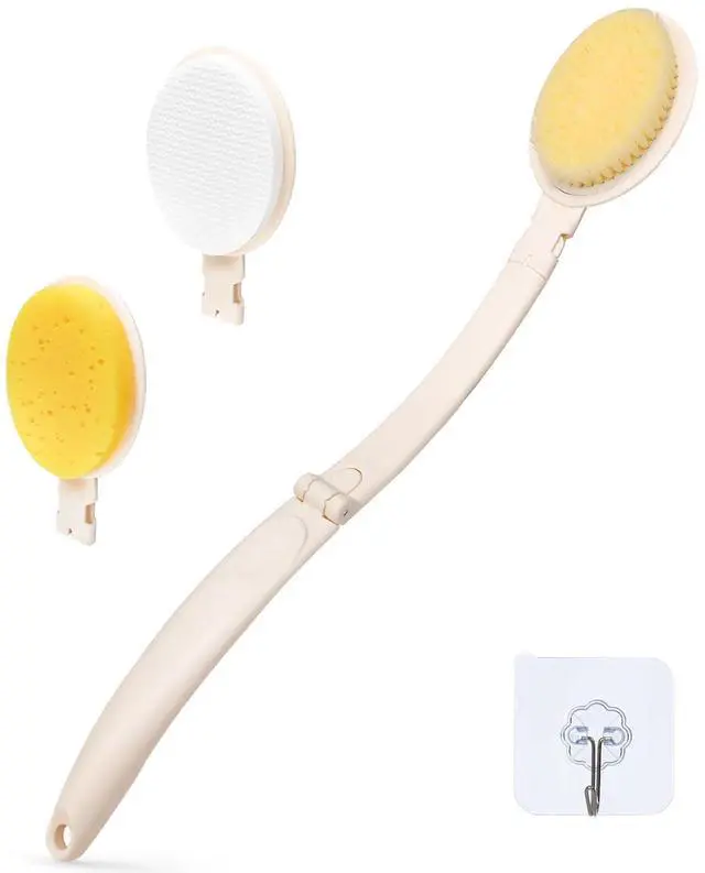 Main image of 19" Long Handle Shower Sponge Brush Set, 3 in 1 Body Brush, Bath Sponge and Lotion Applicator Improved Skin Health, Suitable for Men and Women (White Brush-1P)