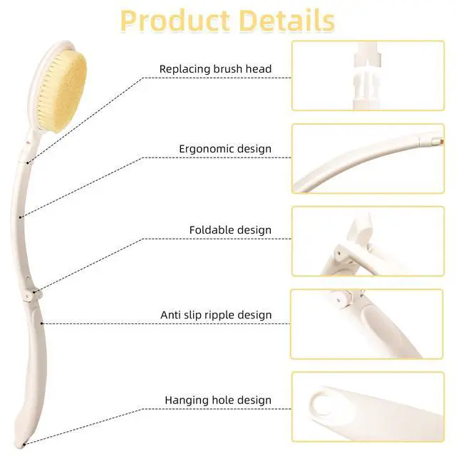 Alt view image 4 of 6 - 19" Long Handle Shower Sponge Brush Set, 3 in 1 Body Brush, Bath Sponge and Lotion Applicator Improved Skin Health, Suitable for Men and Women (White Brush-1P)