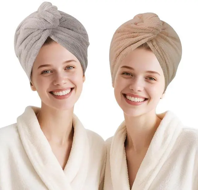 Main image of 2 Packs Single Layer Microfiber Hair Drying Towel Wrap for Women, Hair Turbans Towel for Wet Hair,turbie Twist Hair Towels(Gray Color + Brown Color)