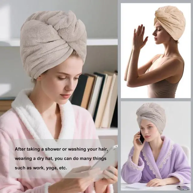 Alt view image 5 of 7 - 2 Packs Single Layer Microfiber Hair Drying Towel Wrap for Women, Hair Turbans Towel for Wet Hair,turbie Twist Hair Towels(Gray Color + Brown Color)