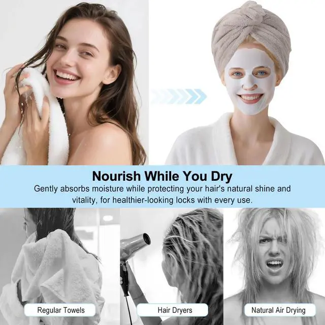 Alt view image 7 of 7 - 2 Packs Single Layer Microfiber Hair Drying Towel Wrap for Women, Hair Turbans Towel for Wet Hair,turbie Twist Hair Towels(Gray Color + Brown Color)
