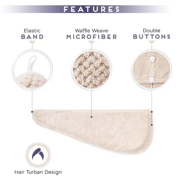 Alt view image 3 of 6 - 2 Pack Microfiber Hair Towel Wrap for Women, Anti Frizz Quick Drying Hair Turban for All Hair Style, Absorbent and Lightweight (Beige + Grey)