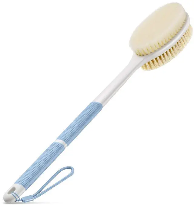 Main image of Back Scrubber Anti Slip for Shower, Shower Brush Long Handle with Stiff and Soft Bristles, Body Exfoliator for Bath or Dry Brush(Blue)