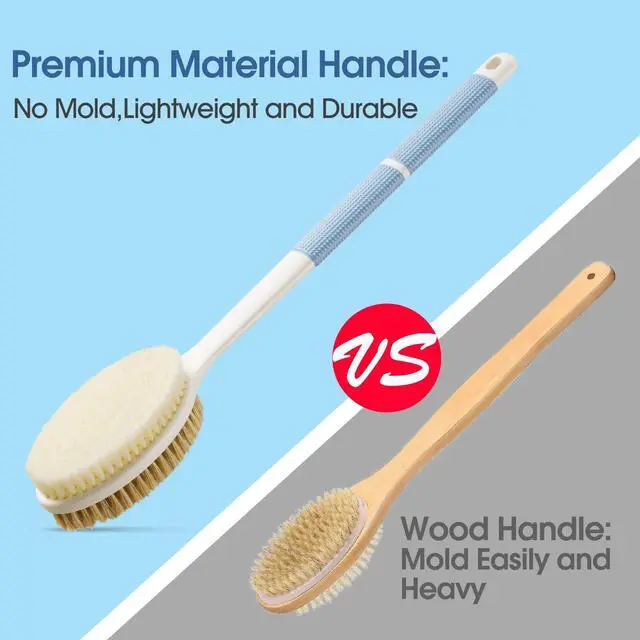 Alt view image 4 of 7 - Back Scrubber Anti Slip for Shower, Shower Brush Long Handle with Stiff and Soft Bristles, Body Exfoliator for Bath or Dry Brush(Blue)