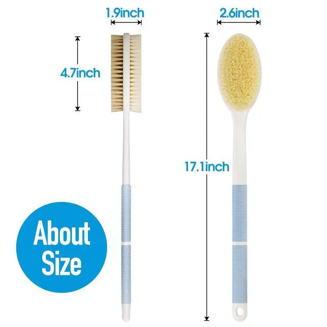 Alt view image 5 of 7 - Back Scrubber Anti Slip for Shower, Shower Brush Long Handle with Stiff and Soft Bristles, Body Exfoliator for Bath or Dry Brush(Blue)
