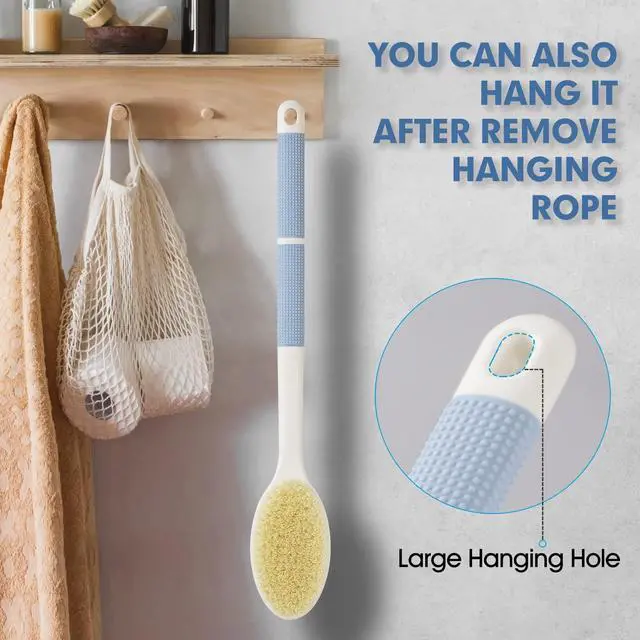 Alt view image 7 of 7 - Back Scrubber Anti Slip for Shower, Shower Brush Long Handle with Stiff and Soft Bristles, Body Exfoliator for Bath or Dry Brush(Blue)