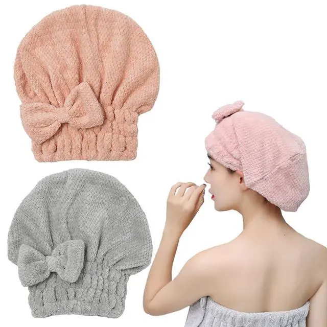 Main image of Microfiber Hair Towel, Hair Towel Cap,Absorbent Hair Turban Towel,Hair Drying Towel to Dry Curly or Straight Short Hair Quickly(Pink&Gray)