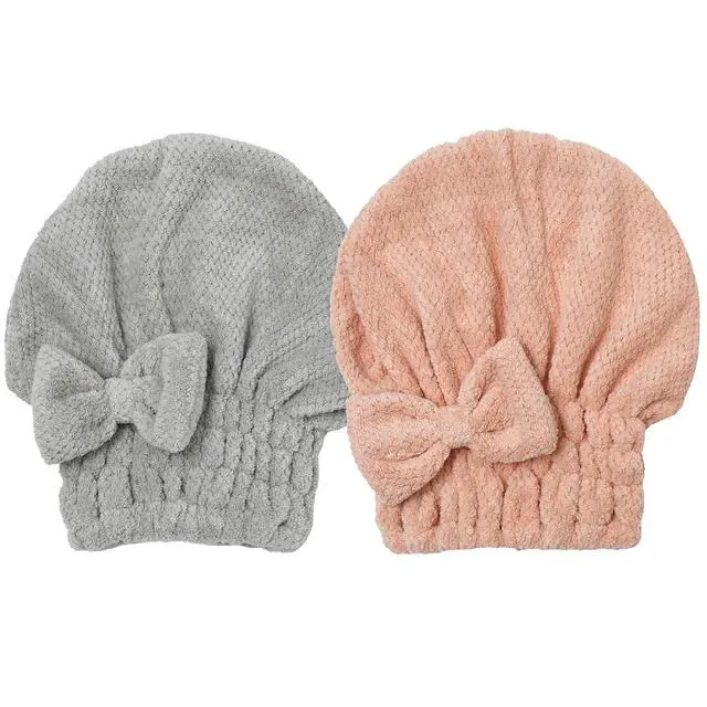 Alt view image 2 of 6 - Microfiber Hair Towel, Hair Towel Cap,Absorbent Hair Turban Towel,Hair Drying Towel to Dry Curly or Straight Short Hair Quickly(Pink&Gray)