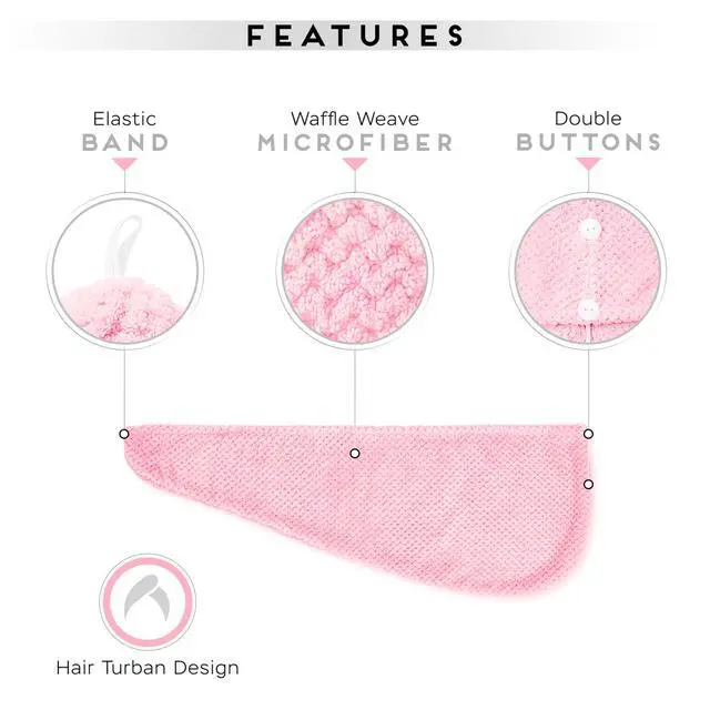 Alt view image 3 of 6 - 2 Pack Microfiber Hair Towel Wrap for Women, Anti Frizz Quick Drying Hair Turban for All Hair Style, Absorbent and Lightweight (Pink)