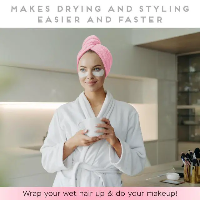 Alt view image 2 of 6 - 2 Pack Microfiber Hair Towel Wrap for Women, Anti Frizz Quick Drying Hair Turban for All Hair Style, Absorbent and Lightweight (Pink)