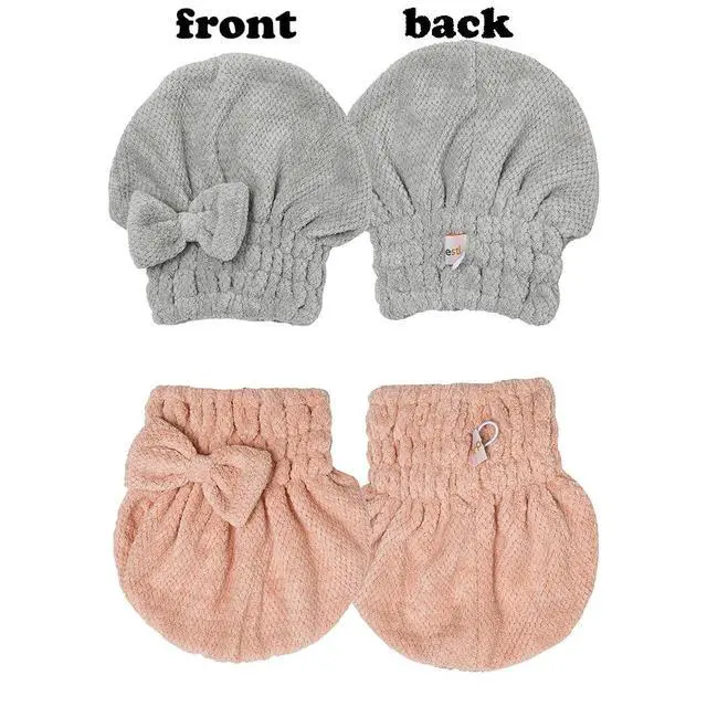 Alt view image 3 of 6 - Microfiber Hair Towel, Hair Towel Cap,Absorbent Hair Turban Towel,Hair Drying Towel to Dry Curly or Straight Short Hair Quickly(Pink&Gray)