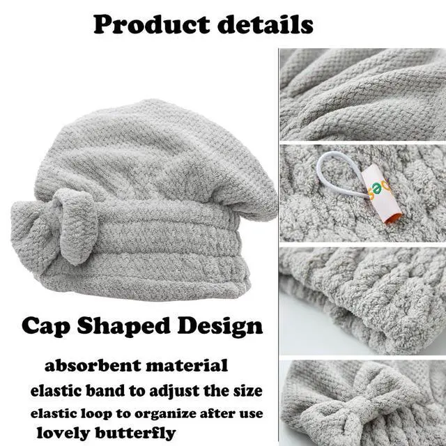 Alt view image 4 of 6 - Microfiber Hair Towel, Hair Towel Cap,Absorbent Hair Turban Towel,Hair Drying Towel to Dry Curly or Straight Short Hair Quickly(Pink&Gray)