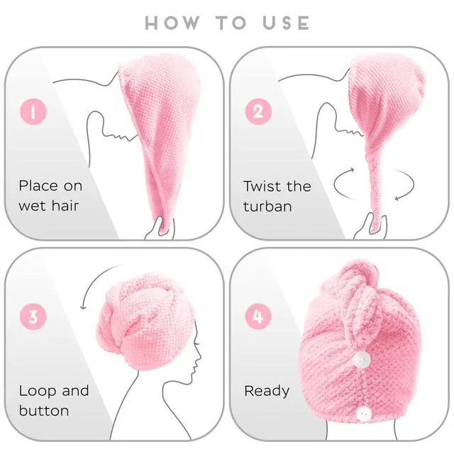 Alt view image 6 of 6 - 2 Pack Microfiber Hair Towel Wrap for Women, Anti Frizz Quick Drying Hair Turban for All Hair Style, Absorbent and Lightweight (Pink)