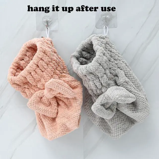 Alt view image 6 of 6 - Microfiber Hair Towel, Hair Towel Cap,Absorbent Hair Turban Towel,Hair Drying Towel to Dry Curly or Straight Short Hair Quickly(Pink&Gray)