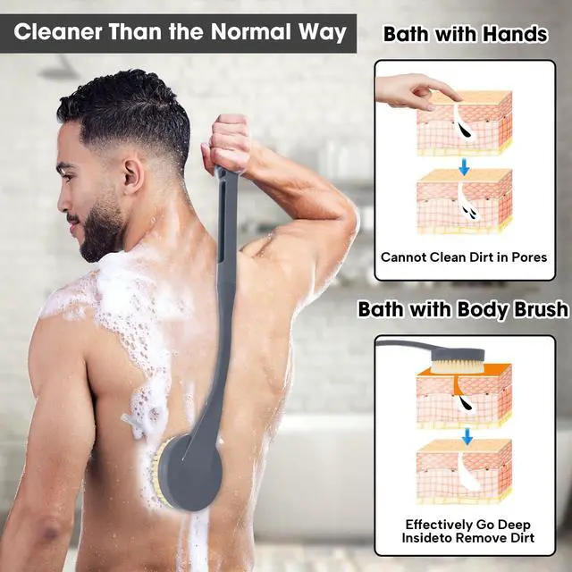 Alt view image 4 of 7 - Back Scrubber for Shower,20.5" Long Handle Shower Brush for Body for Deep Clean,Back Brush for Shower for Men Women(Grey)