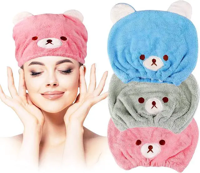 Main image of 3Pcs Hair Drying Towel for Kids Girls Soft Absorbent Kids Dry Hair Cap Kids Hair Towel Wrap Head Towel Wraps for Kids