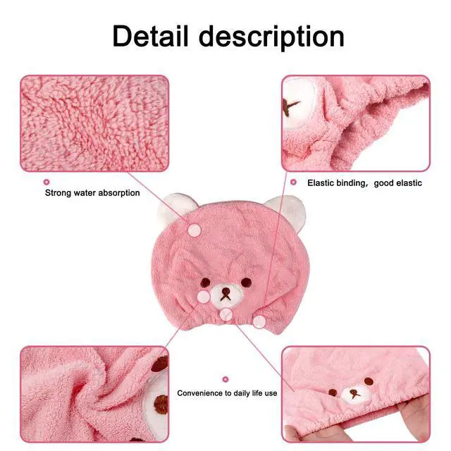 Alt view image 4 of 7 - 3Pcs Hair Drying Towel for Kids Girls Soft Absorbent Kids Dry Hair Cap Kids Hair Towel Wrap Head Towel Wraps for Kids