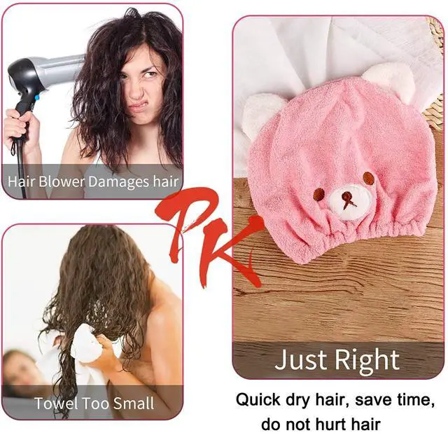 Alt view image 7 of 7 - 3Pcs Hair Drying Towel for Kids Girls Soft Absorbent Kids Dry Hair Cap Kids Hair Towel Wrap Head Towel Wraps for Kids