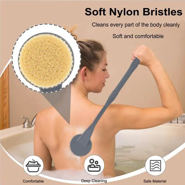 Alt view image 3 of 7 - Back Scrubber for Shower,20.5" Long Handle Shower Brush for Body for Deep Clean,Back Brush for Shower for Men Women(Grey)
