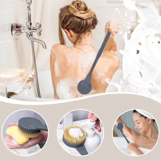Alt view image 6 of 7 - Back Scrubber for Shower,20.5" Long Handle Shower Brush for Body for Deep Clean,Back Brush for Shower for Men Women(Grey)