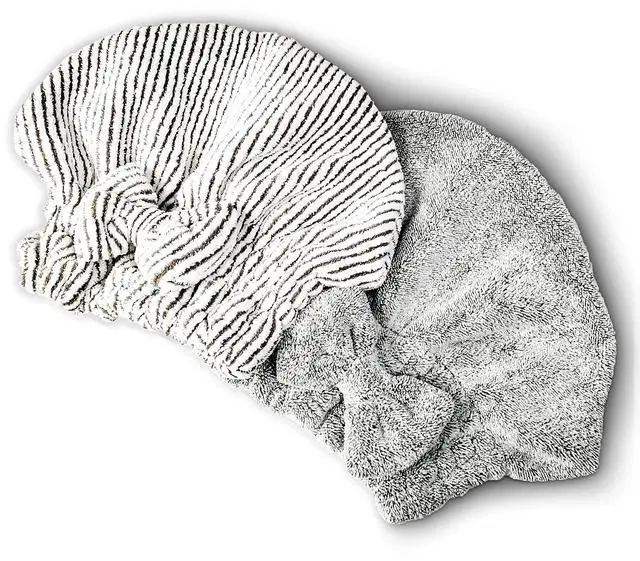 Main image of Microfiber Hair Towel Wrap, Soft Absorbent & Quick Drying Cap Set for Curly Thick Hair, Women & Girls - 2 Pcs (Stripe & Gray)