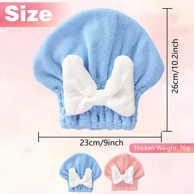Alt view image 2 of 7 - 2 Pack Ultra Absorbent Hair Quick Drying Towel for Women, New Microfiber Hair Towel Wrap Dry Turban, Soft Bow Tie Plopping Head Towels Shower Cap for All Hair Style (Blue and Pink)