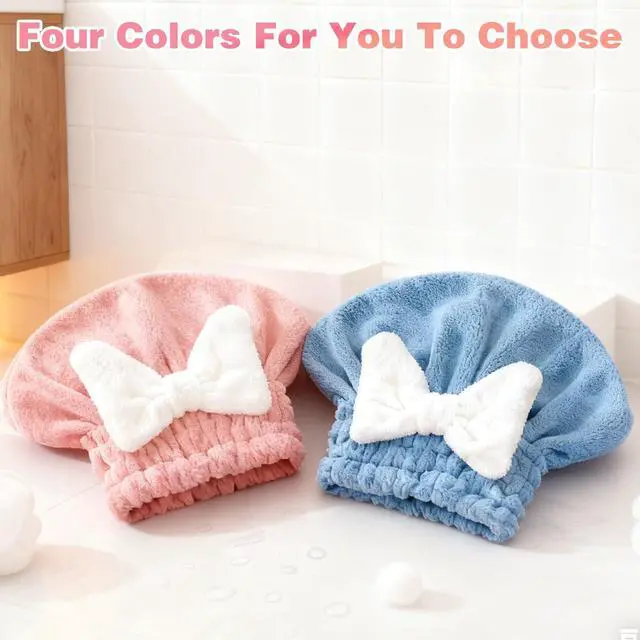 Alt view image 6 of 7 - 2 Pack Ultra Absorbent Hair Quick Drying Towel for Women, New Microfiber Hair Towel Wrap Dry Turban, Soft Bow Tie Plopping Head Towels Shower Cap for All Hair Style (Blue and Pink)