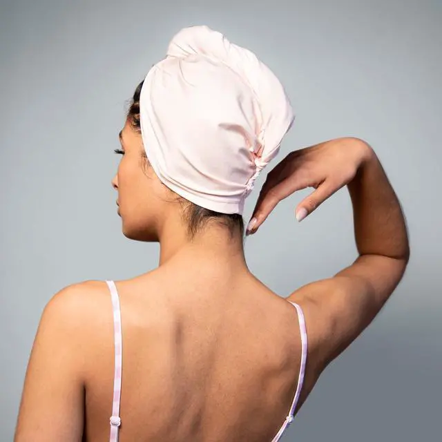 Alt view image 2 of 7 - T-Shirt Hair Plopping Towel for All Textures - Cotton Blend Water Absorption Turban with Secure Button - Moisture Gentle Styling and Setting Wrap - Pink