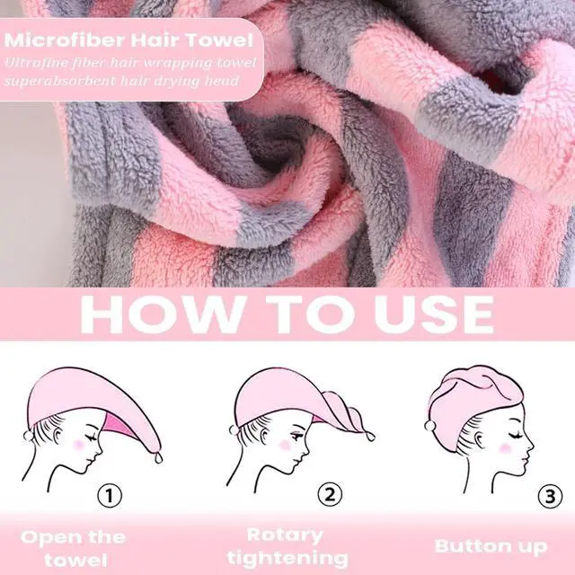Alt view image 5 of 7 - 3 Pack Microfiber Hair Towel Wrap for Women, Fast Drying Hair Turban with Button, Anti-Frizz Large Hair Towel for All Hair Styles, Soft & Absorbent Hair Drying Towel