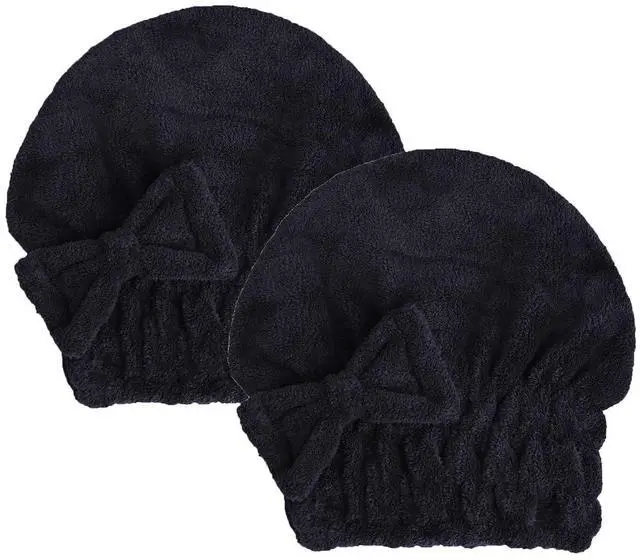 Main image of Microfiber Hair Drying Towels Head wrap with Bow-Knot Shower Cap Hair Turban hairWrap Bath Cap for Curly Long & Wet Hair Gift for Women Blackx2