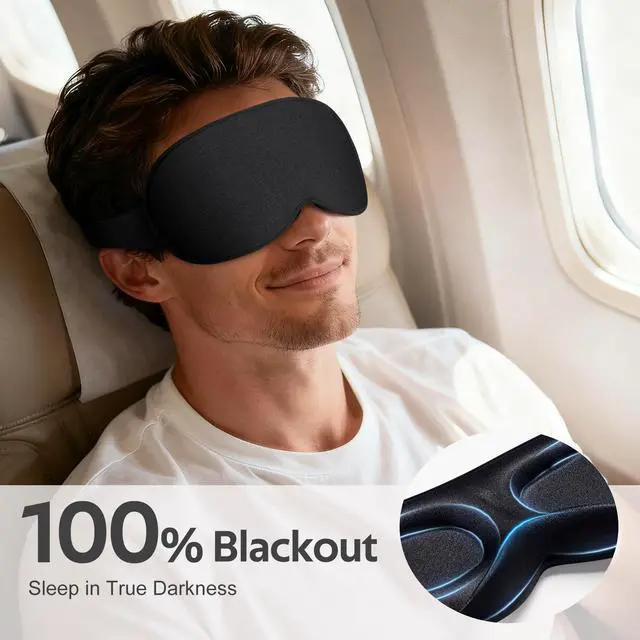 Alt view image 2 of 7 - Sleep Mask for Men Women - 100% Blackout Eye Masks for Sleep - 3D Soft Sleeping Mask for Side Sleepers - Zero Pressure Lash Extensions Eye Cover Shade for Airplane Travel Essentials, Black